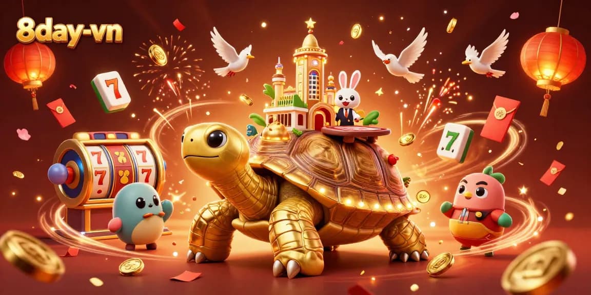 Experience exhilarating wins at 8day-vn, showcasing vibrant casino action with dynamic characters and festive elements.
