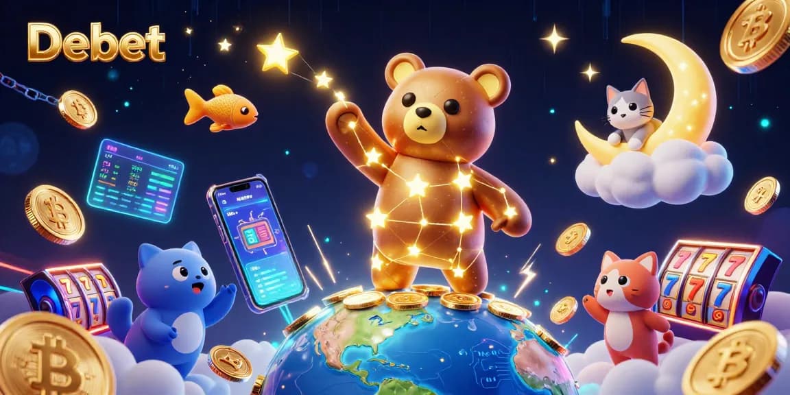 Debet casino illustration with constellation bear and vibrant gaming elements showcasing exciting gameplay.