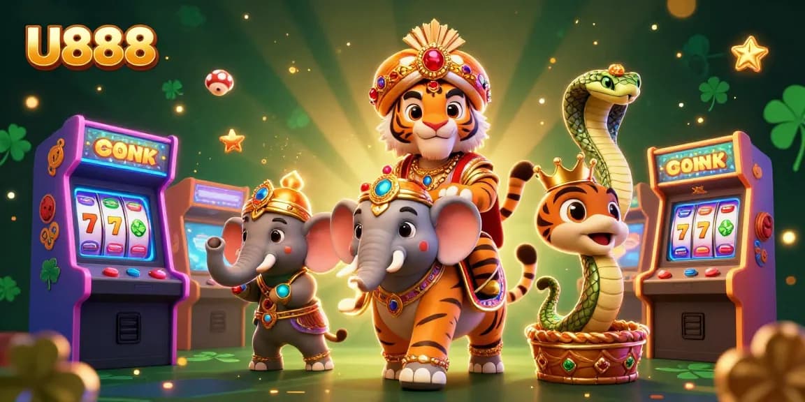 Boost your U888 gaming experience with exciting slot machines and vibrant characters in a dynamic casino scene.
