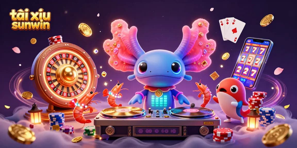 Experience the excitement of tài xỉu sunwin with neon axolotl DJ and dazzling casino elements.