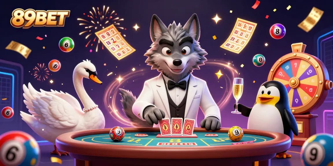 Experience excitement at 89BET with dynamic animated casino elements and characters.