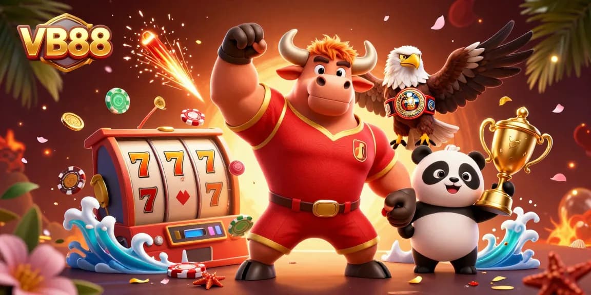 Win big with VB88 at this exciting casino scene featuring vibrant characters and dynamic gaming elements.