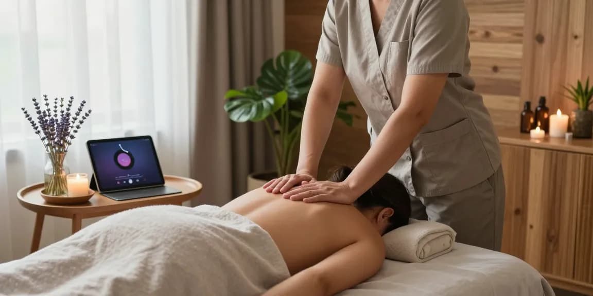Professional massage therapist providing 출장마사지 services in a serene home environment, creating a relaxing atmosphere.