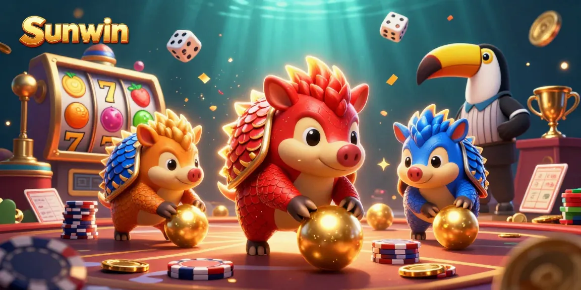 Experience thrilling gaming at Sunwin with a dynamic casino scene showcasing vibrant characters and elements.