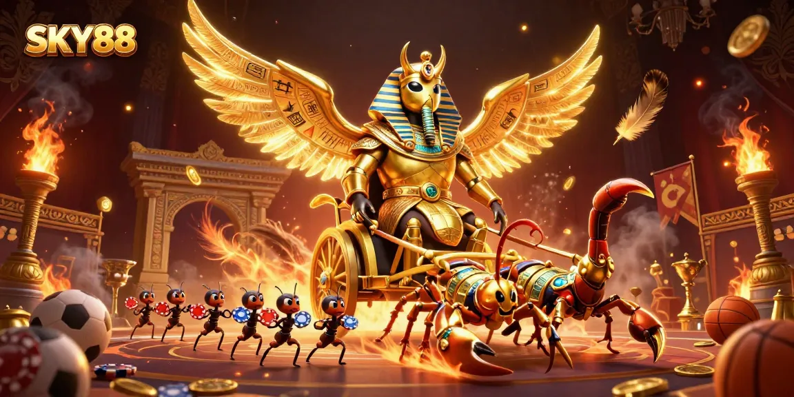 Bet on winning strategies with SKY88's thrilling sports betting experience surrounded by animated characters.