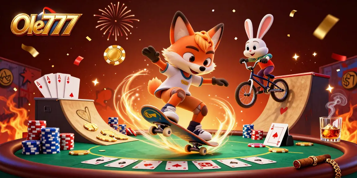 Experience thrilling gameplay with Ole777, featuring dynamic characters in an exciting casino scene.