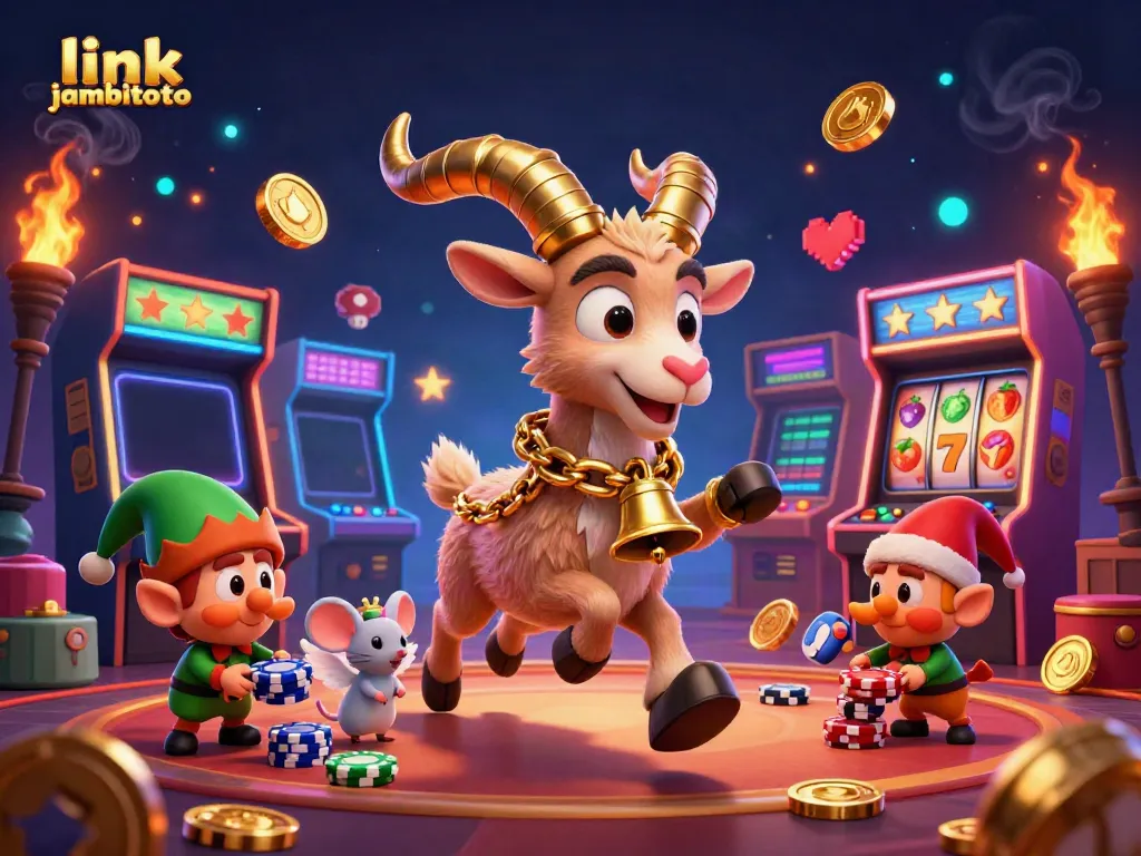 Spin the reels and play at link jambitoto in this festive casino scene with enchanting characters.