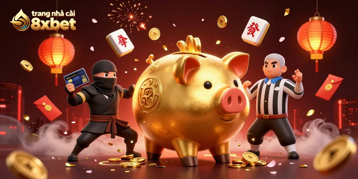Engage with the thrilling world of trang nhà cái 8xbet, where the golden piggy bank sumo wrestler and wallet-ninja face off under vibrant lights.