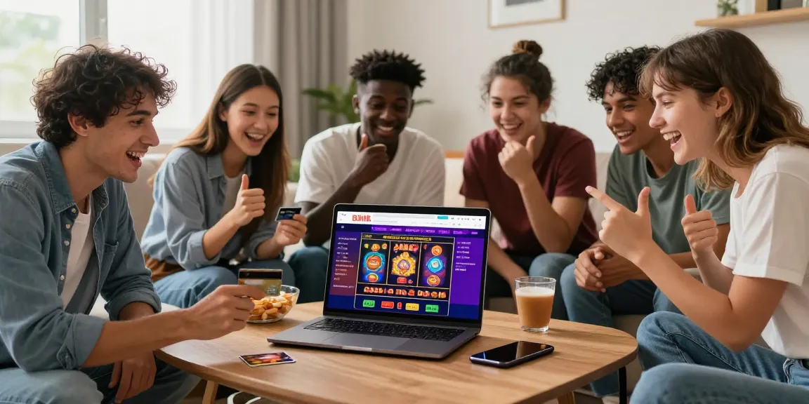 Group of friends exploring credit card casinos at https://crownwoods.org.uk/ in a cozy living room.