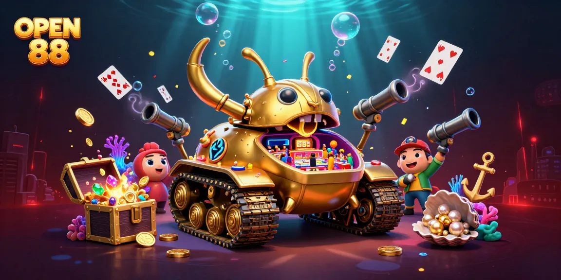 Engage with the thrilling world of OPEN 88 through a vibrant 3D casino scene filled with excitement.