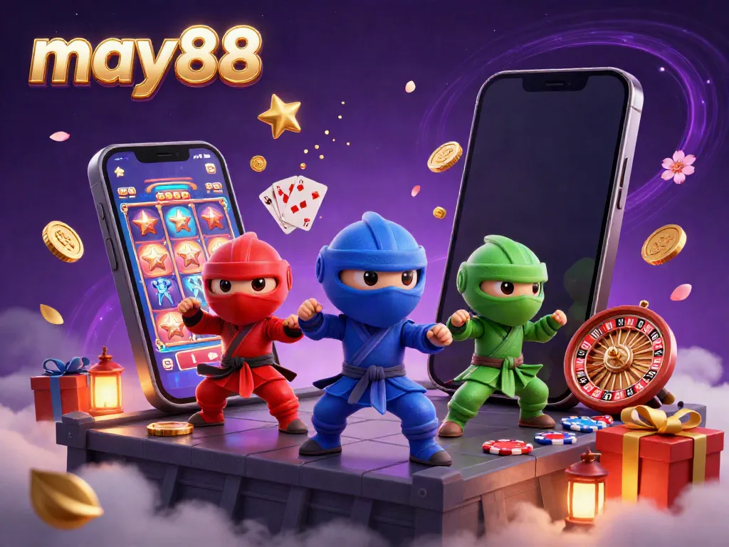 Experience thrilling gameplay with may88’s vibrant ninja chameleon team in a dynamic casino scene, showcasing exciting slot action.
