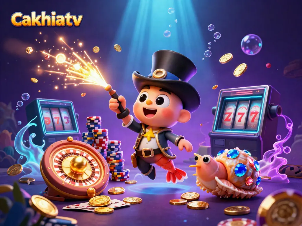 Experience the vibrant gaming universe of cakhiatv with captivating characters and dynamic casino elements.