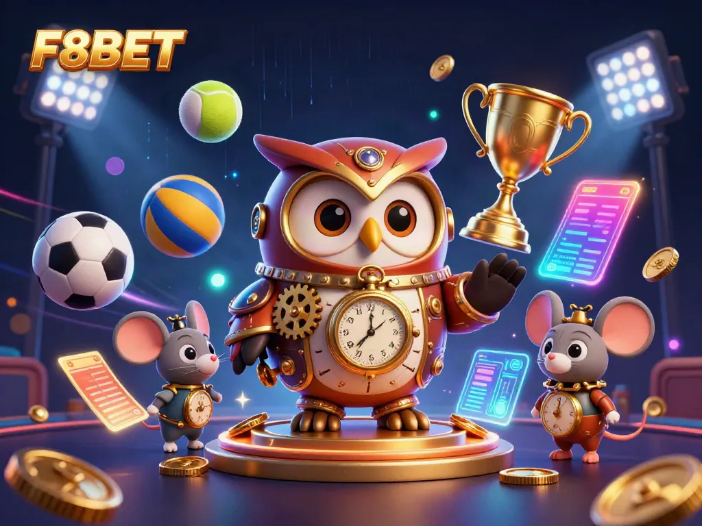 Experience thrilling gaming action at F8BET with vibrant characters and dynamic sports elements in a stunning casino scene.