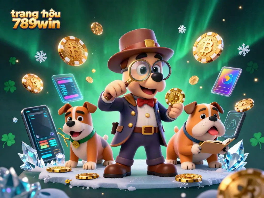 Engage in the exciting atmosphere of trang chủ 789win as a detective examines poker chip clues in a vibrant casino setting.
