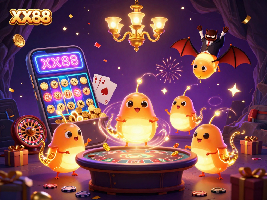 Experience dazzling gaming with XX88's glowworms lighting up the vibrant casino scene.