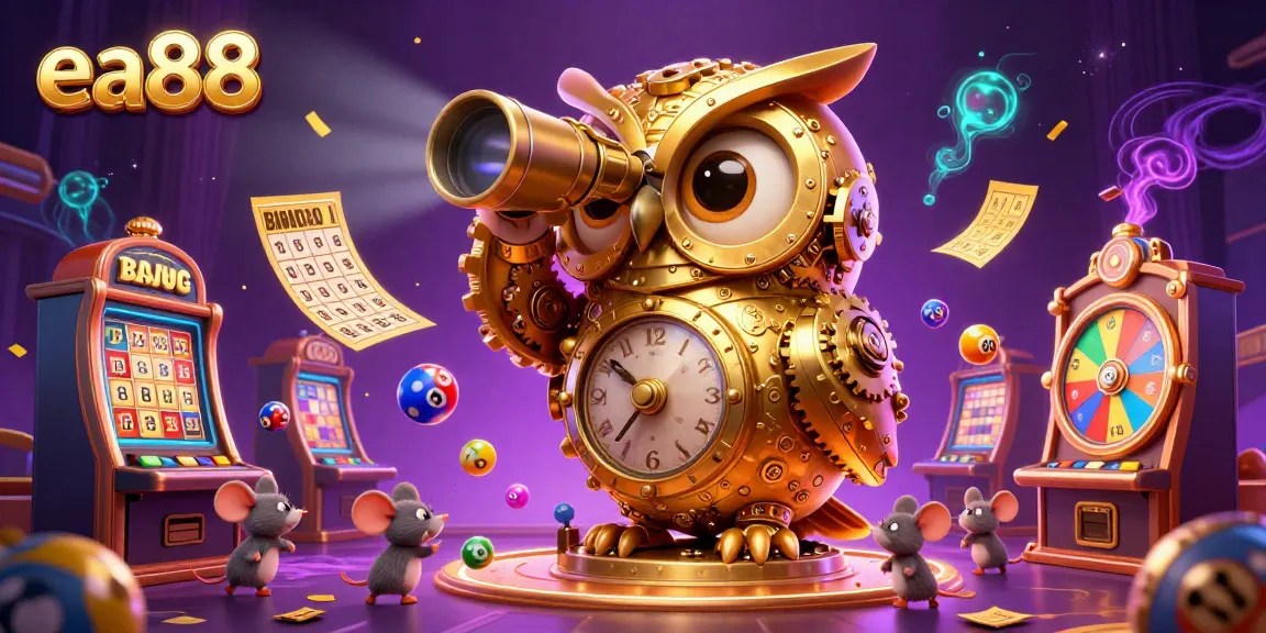 Engage with the vibrant energy of ea88's casino world featuring a golden owl, lively mice, and dynamic game elements.
