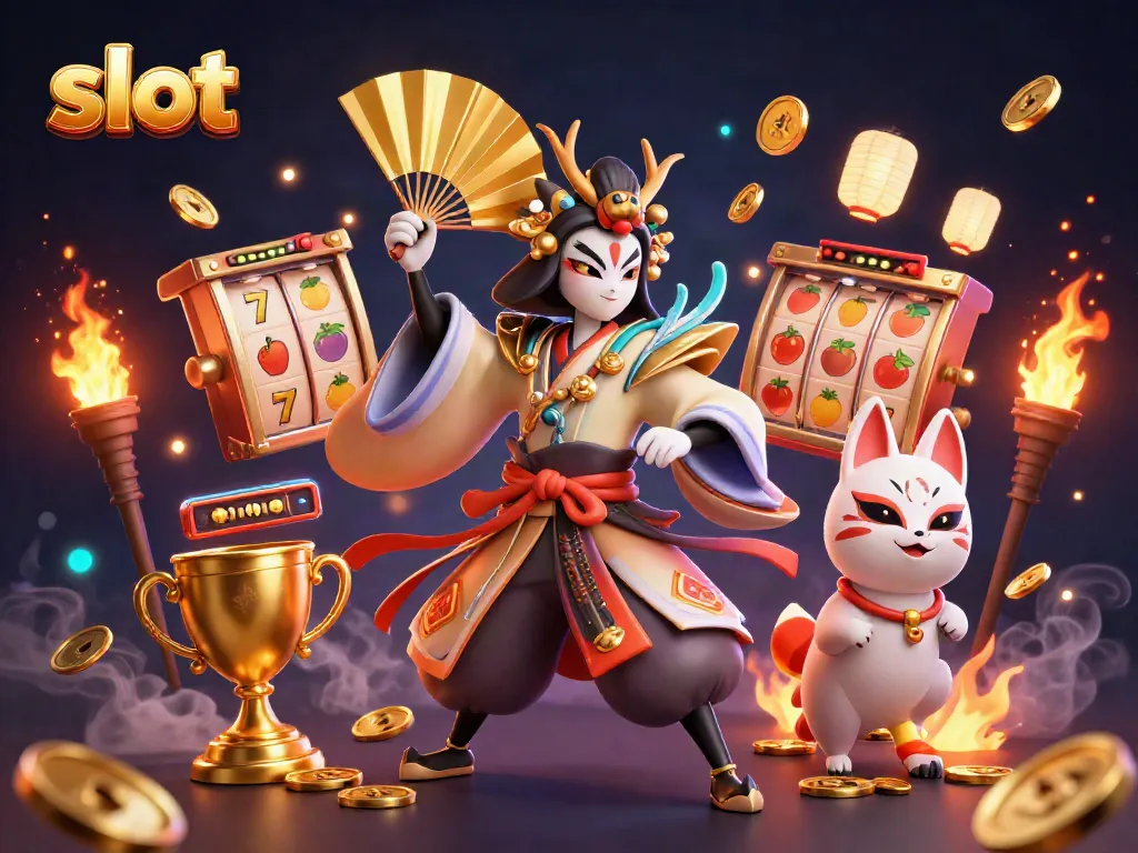 Engage in exciting slot gameplay with lively characters and dynamic symbols in a vibrant casino scene.