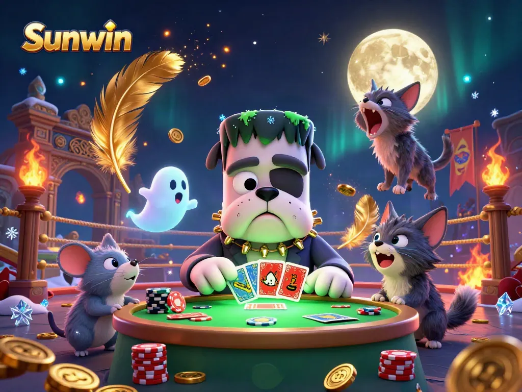 Experience thrilling gameplay at Sunwin with exciting card dealing action and animated creatures.