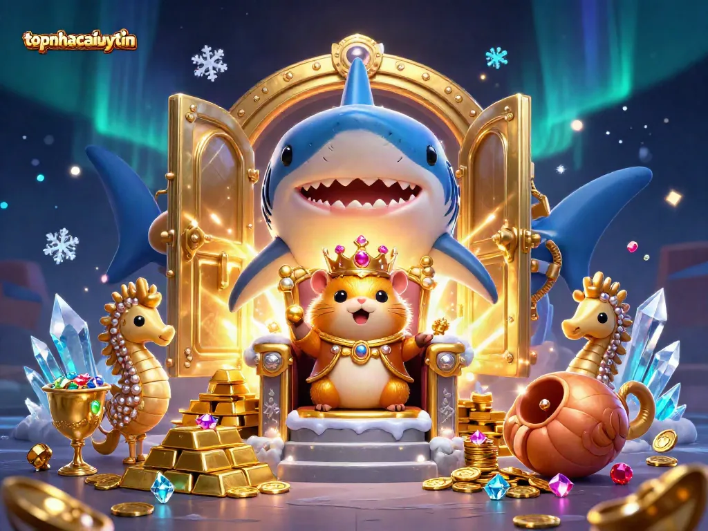 Engage with topnhacaiuytin in a vibrant golden treasure-filled casino scene.
