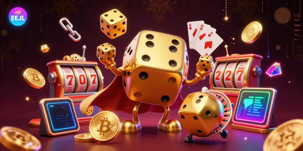 Experience the excitement of EEJL slots with vibrant 3D characters and crypto elements.