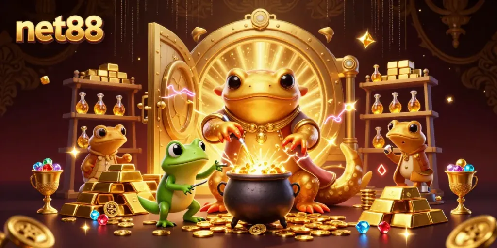 Transmute wealth with net88 in this vibrant, engaging 3D casino illustration.