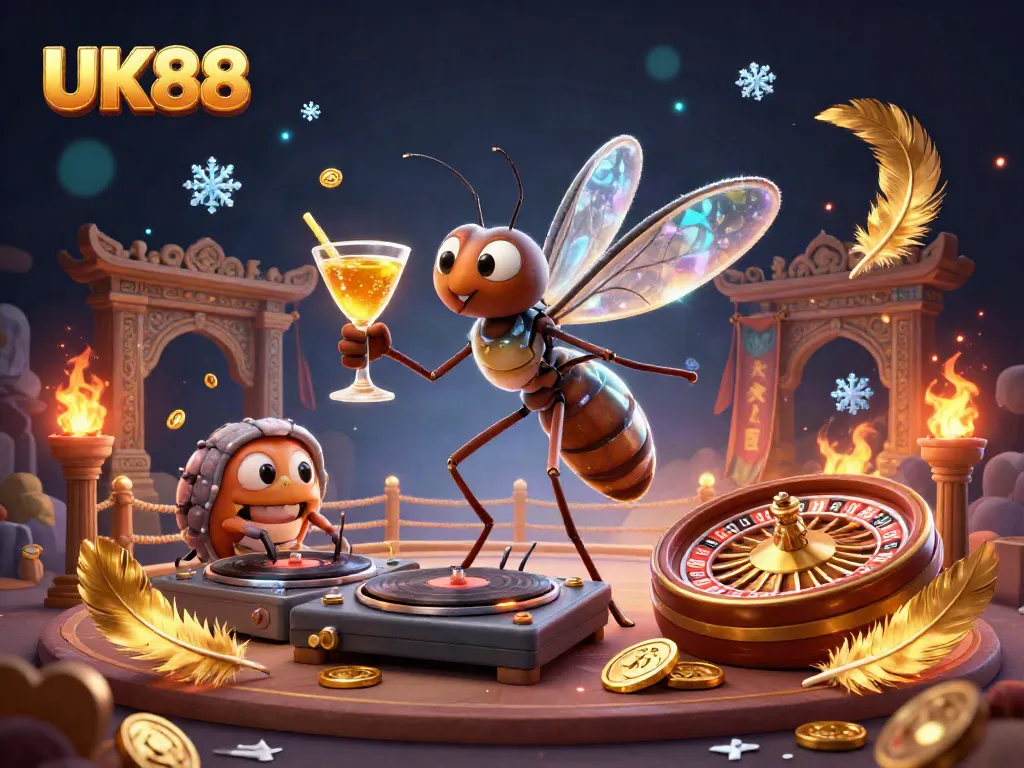 Experience UK88 excitement with lively characters embodying casino culture amid dynamic elements.