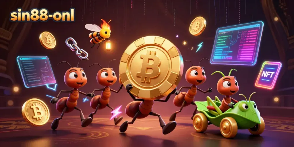 Win big at sin88-onl with vibrant 3D ant cartoon characters in a casino heist.