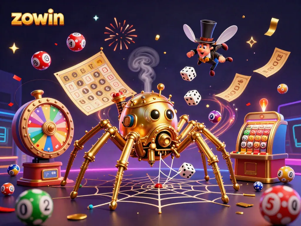 Experience the vibrant excitement of zowin's dynamic gaming scene with colorful elements and intricate designs.