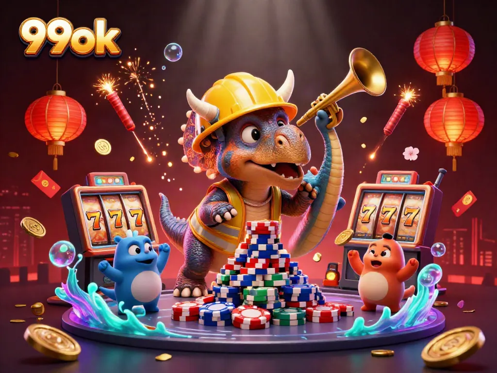 Experience thrilling wins at 99ok with cheerful characters celebrating casino excitement.