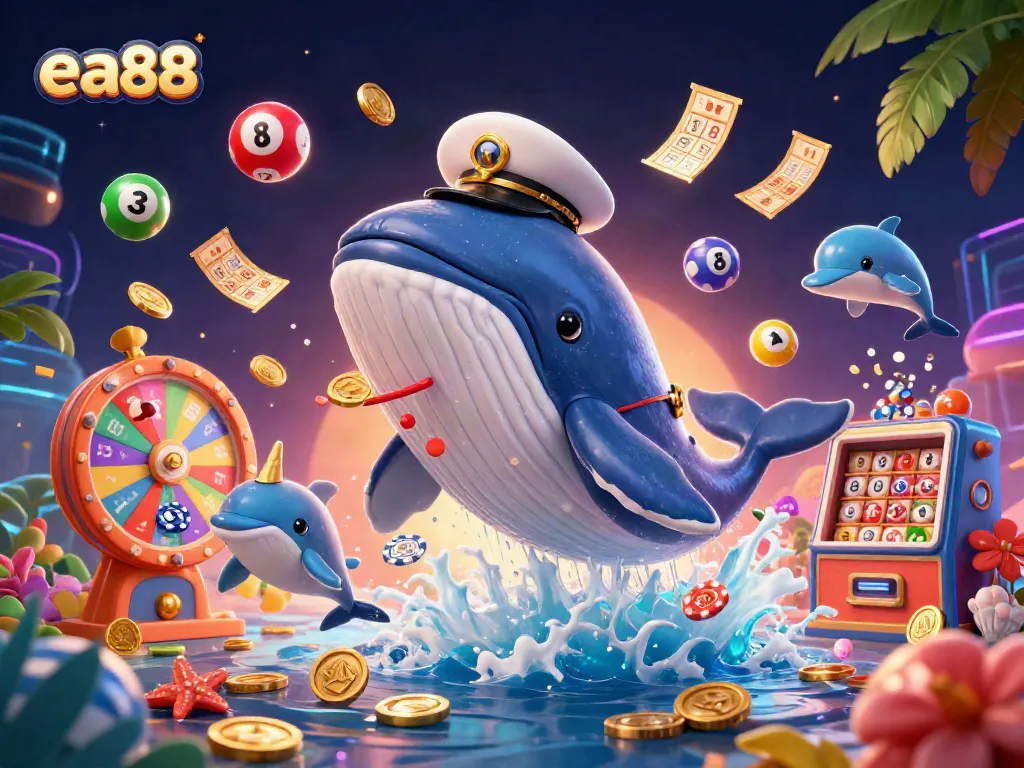 Play dolphins and whale win in the vibrant ea88 casino world filled with colorful elements.