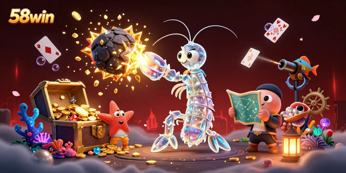 Engage with the thrilling world of 58win as the galactic mantis shrimp battles asteroids for casino riches.