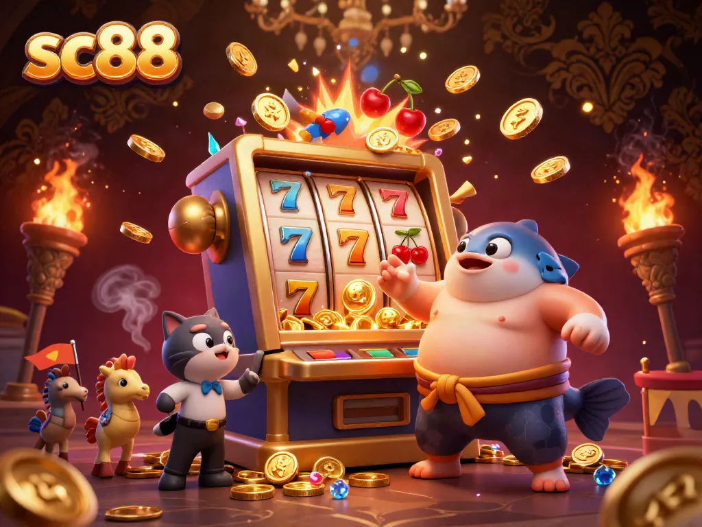 Explore the thrilling world of sc88 gaming with a vibrant scene featuring dynamic slot machines and colorful symbols.