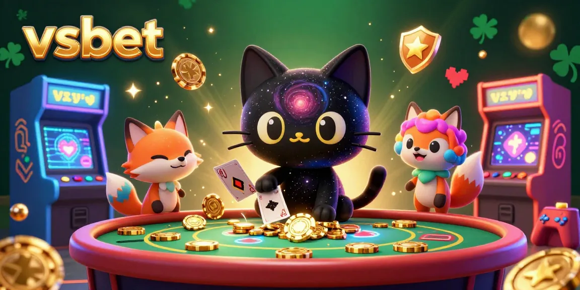 Experience thrilling moments at vsbet's cosmic casino table with a black hole cat and nebula fox.