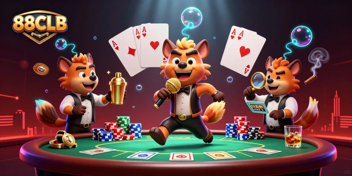 Experience the thrills of 88CLB with hyenas at a comedy casino club showcasing vibrant gambling activities.