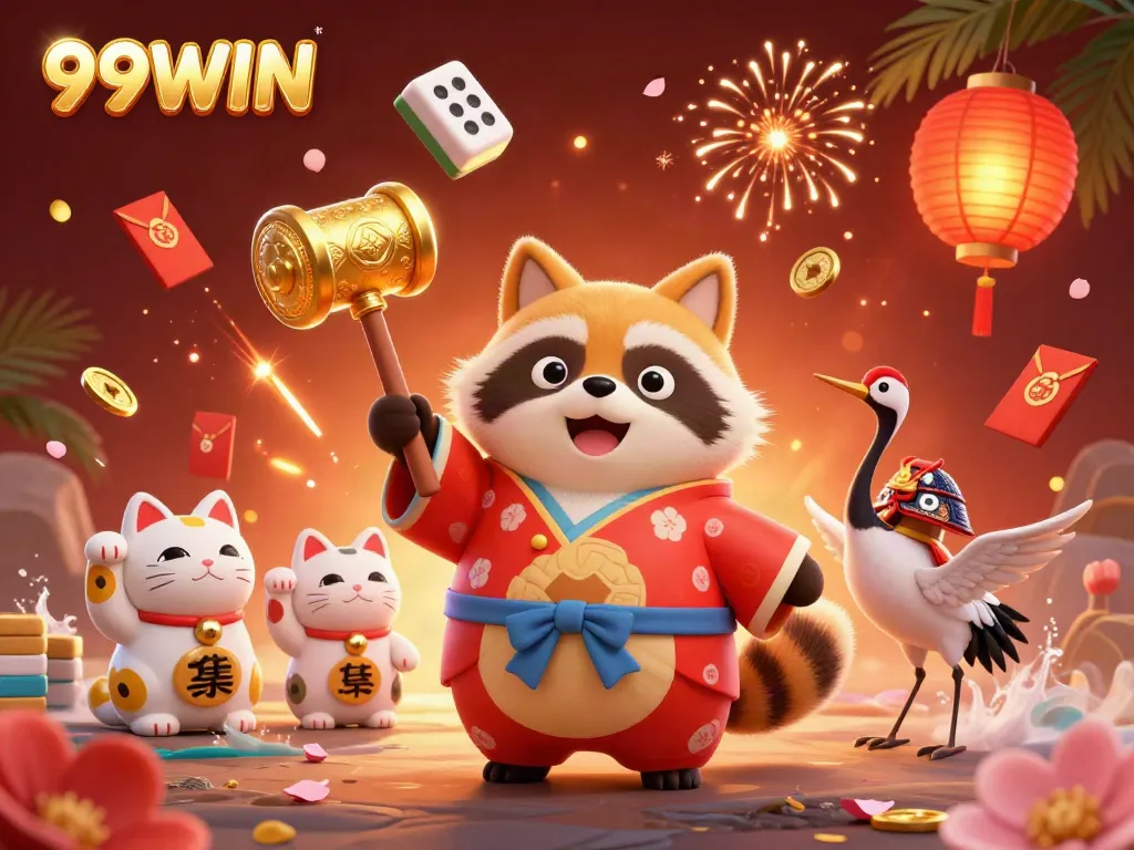 Experience the excitement of 99WIN with cheerful characters and vibrant casino-themed elements in a detailed 3D scene.
