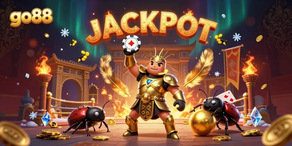 Experience the thrill of go88 with our dynamic 3D illustration showcasing victory in a gaming arena.