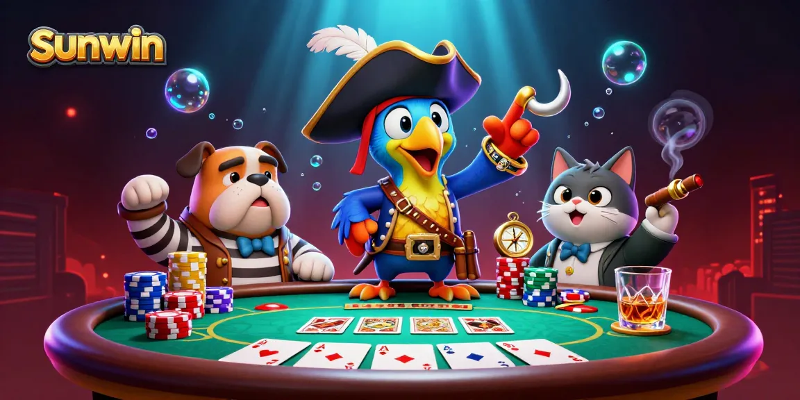 Engage in exciting poker gameplay with sunwin's vibrant 3D pirate scene and colorful chips.