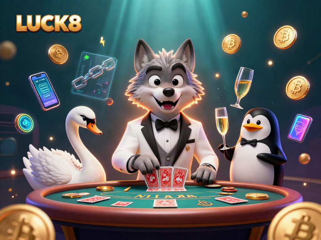 LUCK8 tham gia trò chơi casino với cáo, thiên nga và chim cánh cụt trong một khung cảnh sống động.
