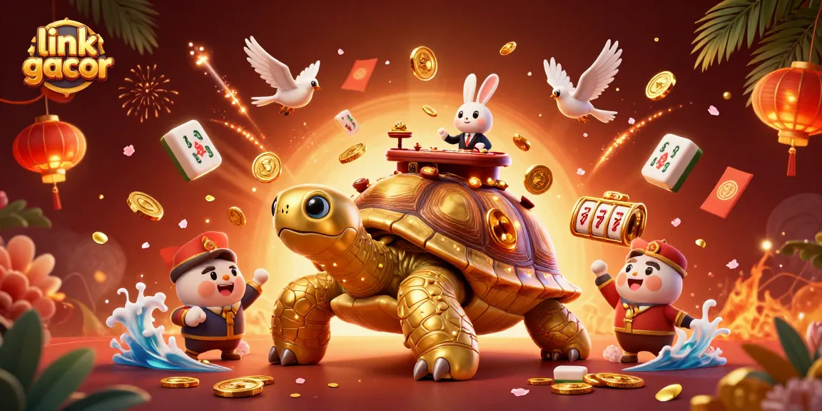 Experience winning with link gacor in this vibrant 3D casino illustration featuring dynamic characters and game elements.