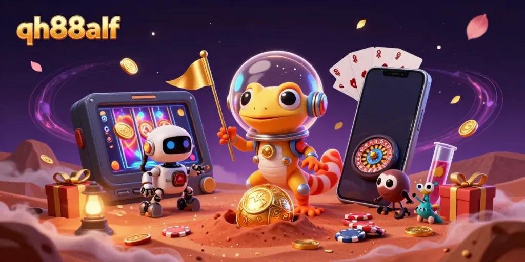 Engage with the vibrant casino scene featuring qh88alf, as a Martian gecko uncovers treasure in Mars sand.