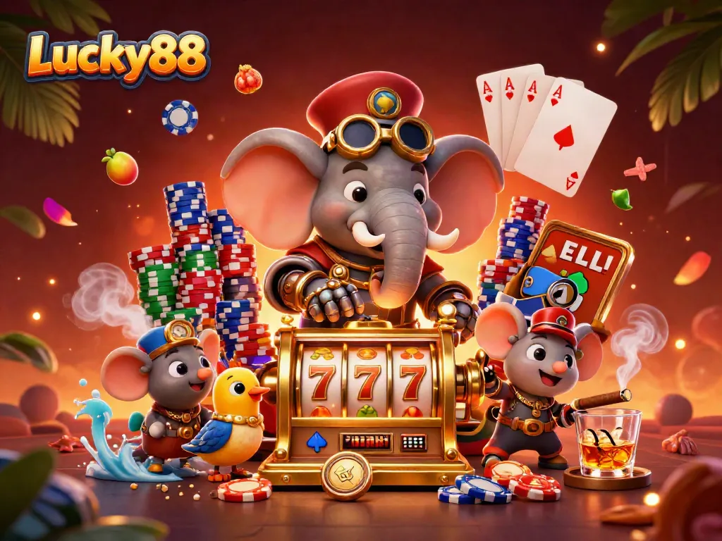 Spin the Lucky88 slot machine to win big with vibrant casino elements and a dynamic 3D scene.