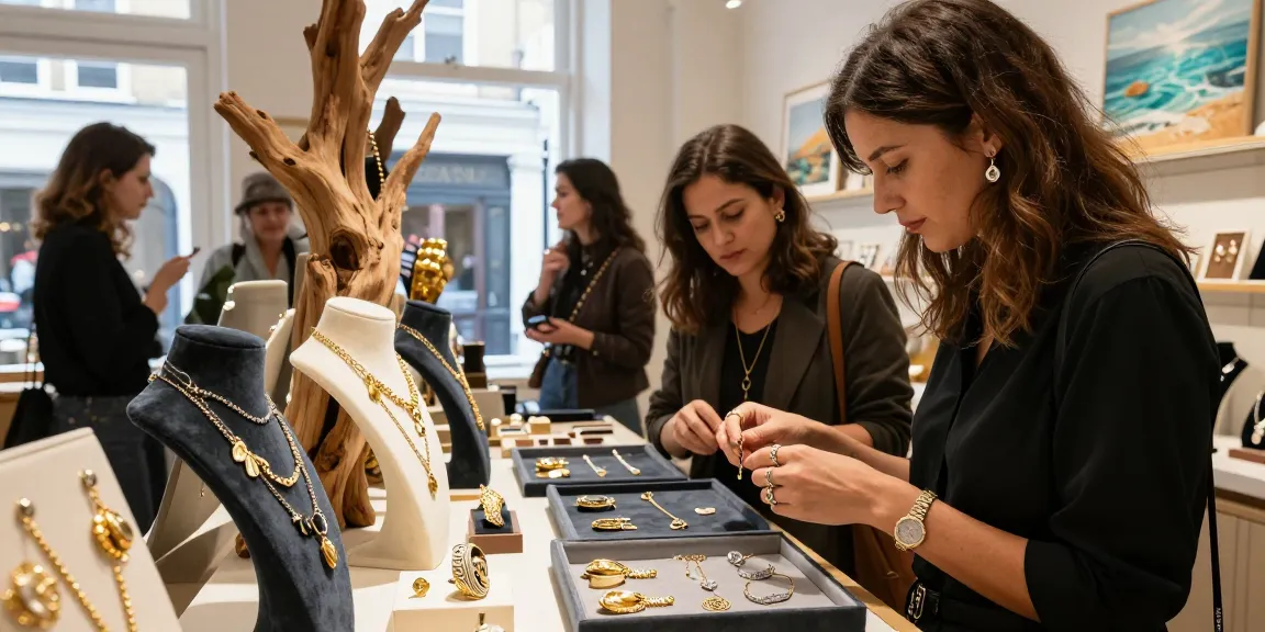 jewellery gifts for her uk displayed in London boutique, highlighting ocean-themed gold and silver pieces.