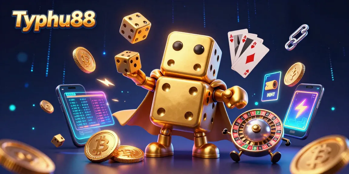 Experience excitement with Typhu88 as the golden dice golem juggles lively casino elements.