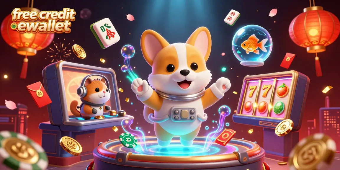 Engage with free credit ewallet features amid vibrant gaming elements in this dynamic casino scene.