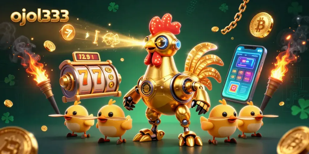 Engage with exciting ojol333 casino action featuring colorful gold coins, slot machines, and unique characters.