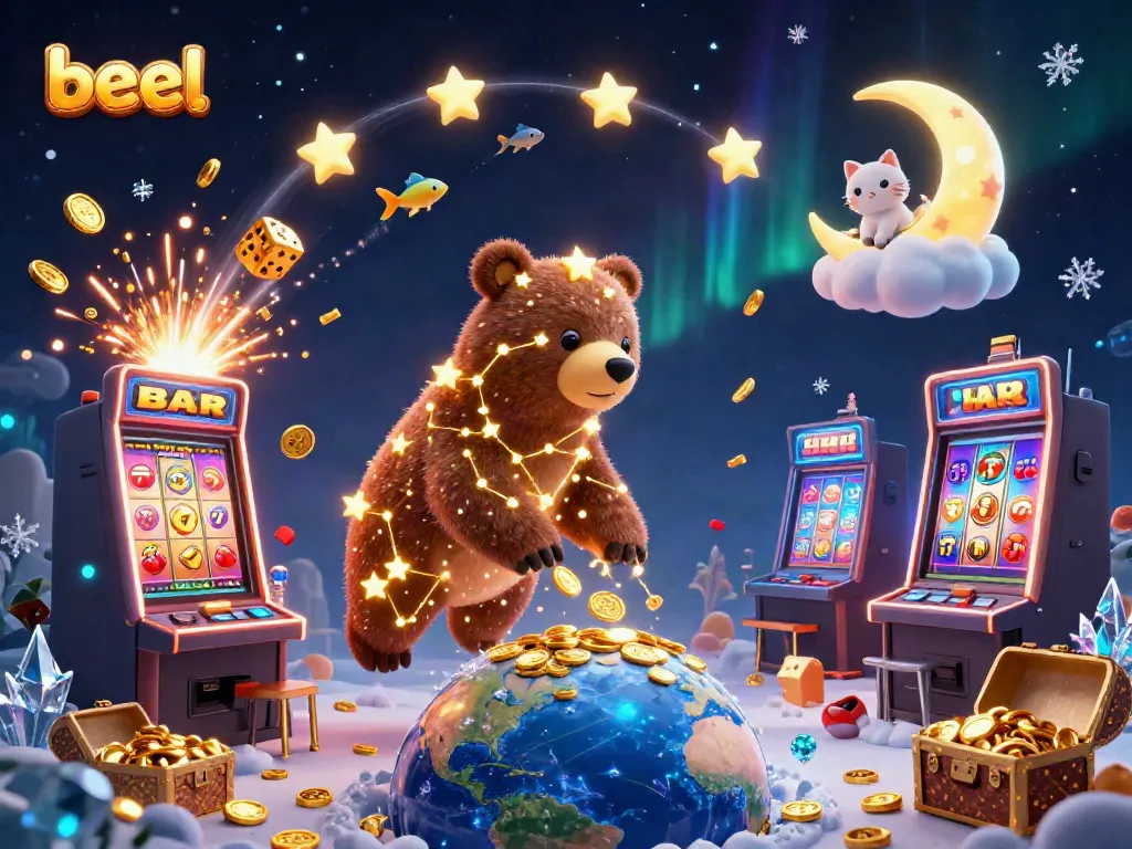 Engage with beel's thrilling casino experience featuring a constellation bear and jackpot bursting elements.