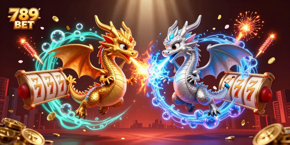 Experience thrilling wins with 789 BET as dragons symbolize luck and fortune amidst vibrant casino game elements.