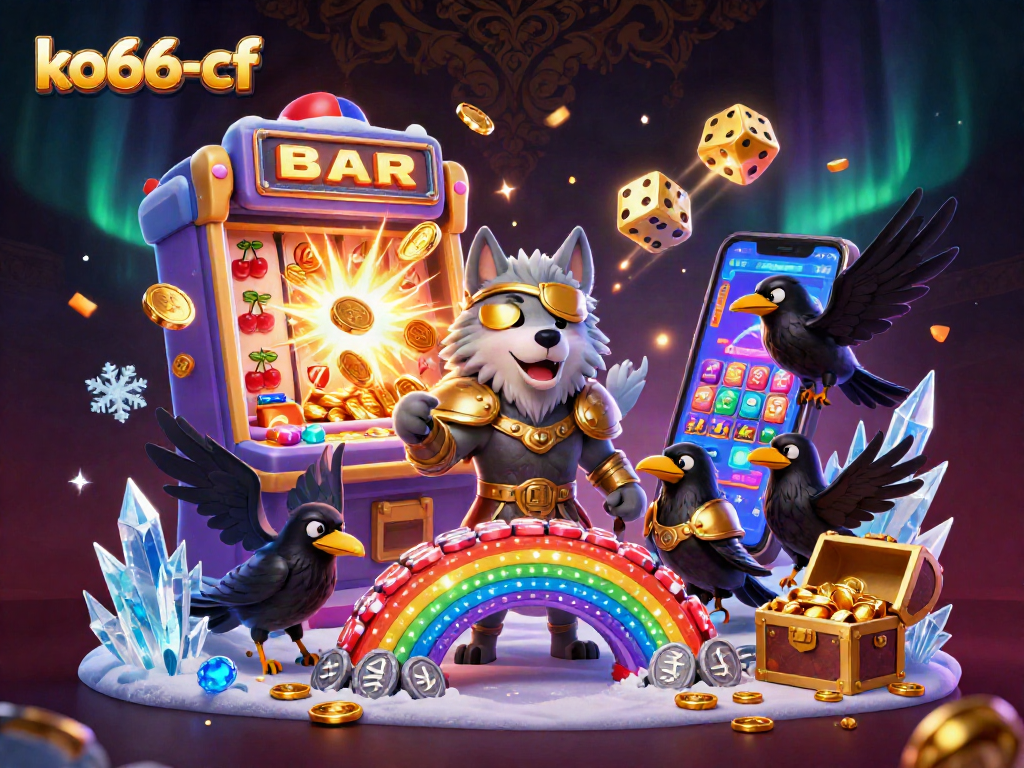 Spin the reels with the powerful ko66-cf illustration, featuring Norse characters in a casino setting.