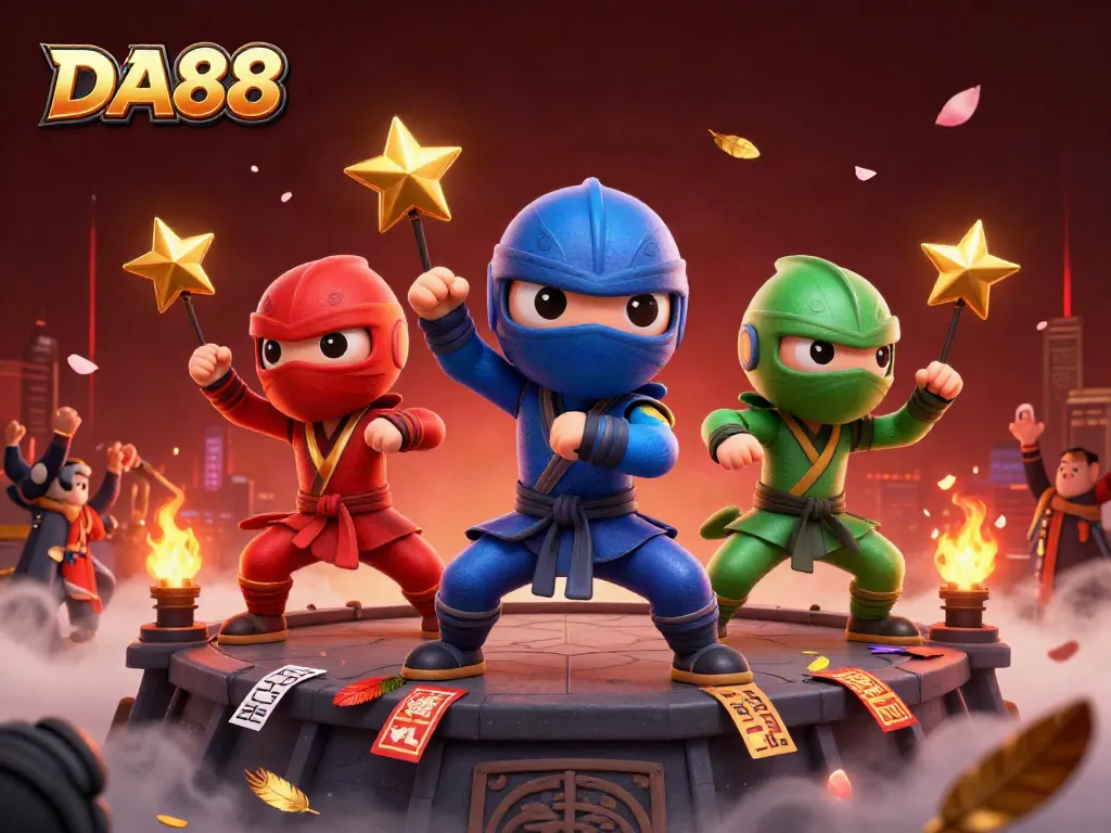 DA88 features a dynamic scene with ninja chameleons and vibrant cockfighting elements.
