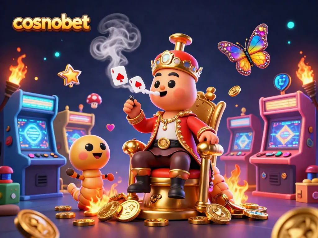 Experience thrills with cosmobet's captivating 3D casino scene filled with vibrant gaming elements.